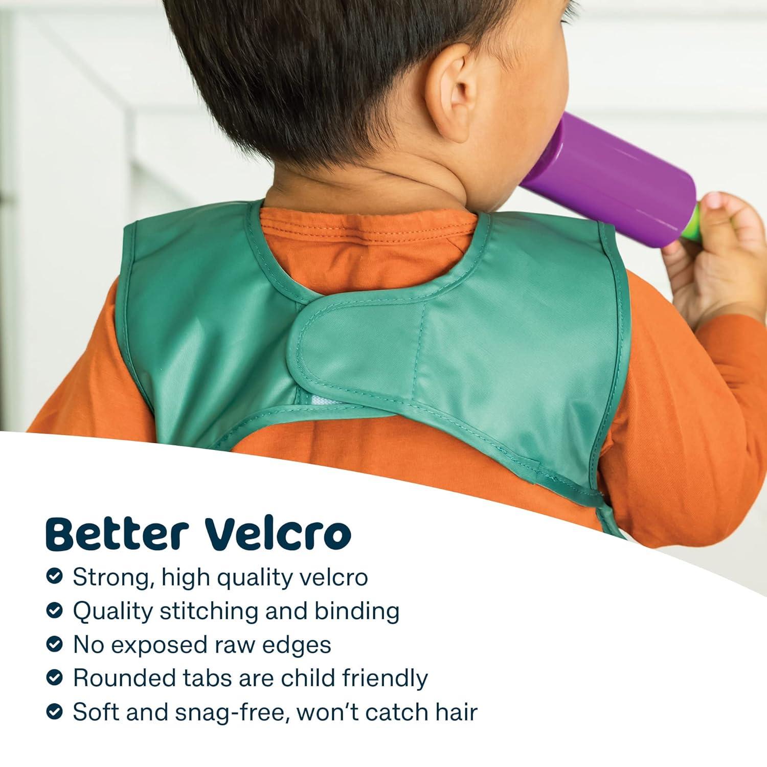 Tiny Twinkle 2-Pack Mess-Proof Apron Toddler Bib w/Tug-Proof Closure and BPA-Free (Sage Charcoal, Small 6-24 Months)