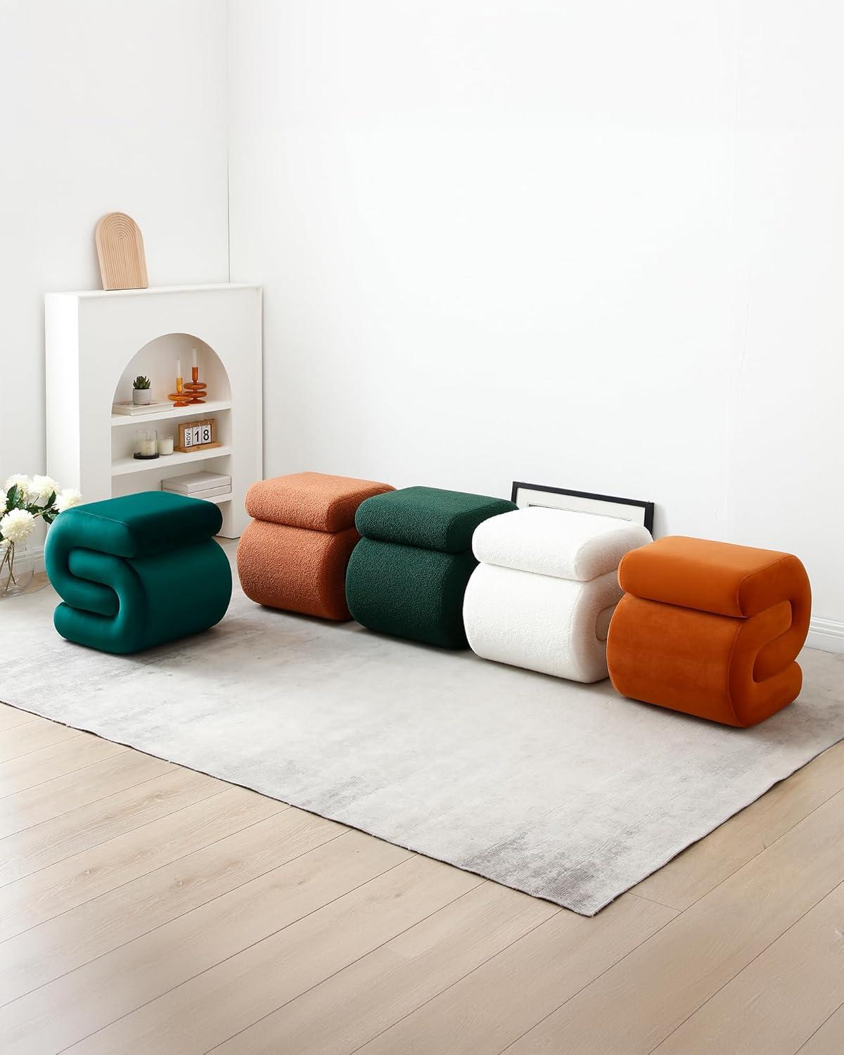 Orange Velvet S-Shape Upholstered Foot Stool