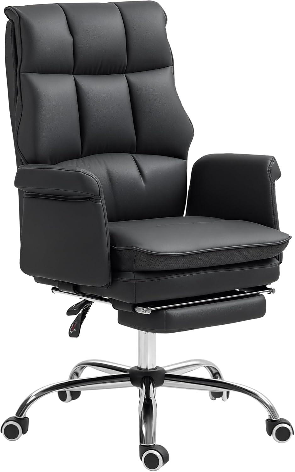 HOMCOM Executive Office Chair with Footrest, Ergonomic Office Chair, Reclining PU Leather Computer Chair, Black