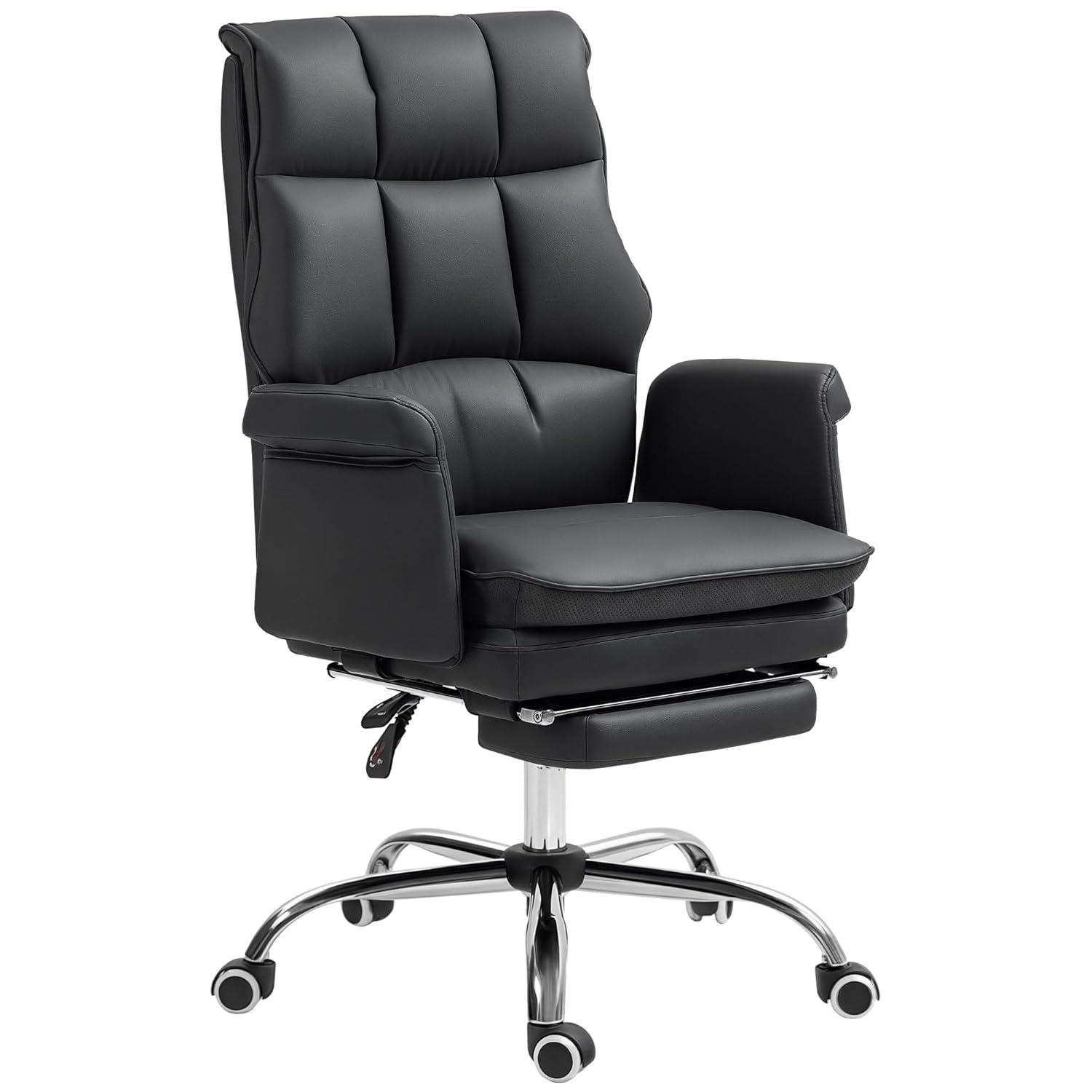 HOMCOM Executive Office Chair with Footrest, Ergonomic Office Chair, Reclining PU Leather Computer Chair, Black