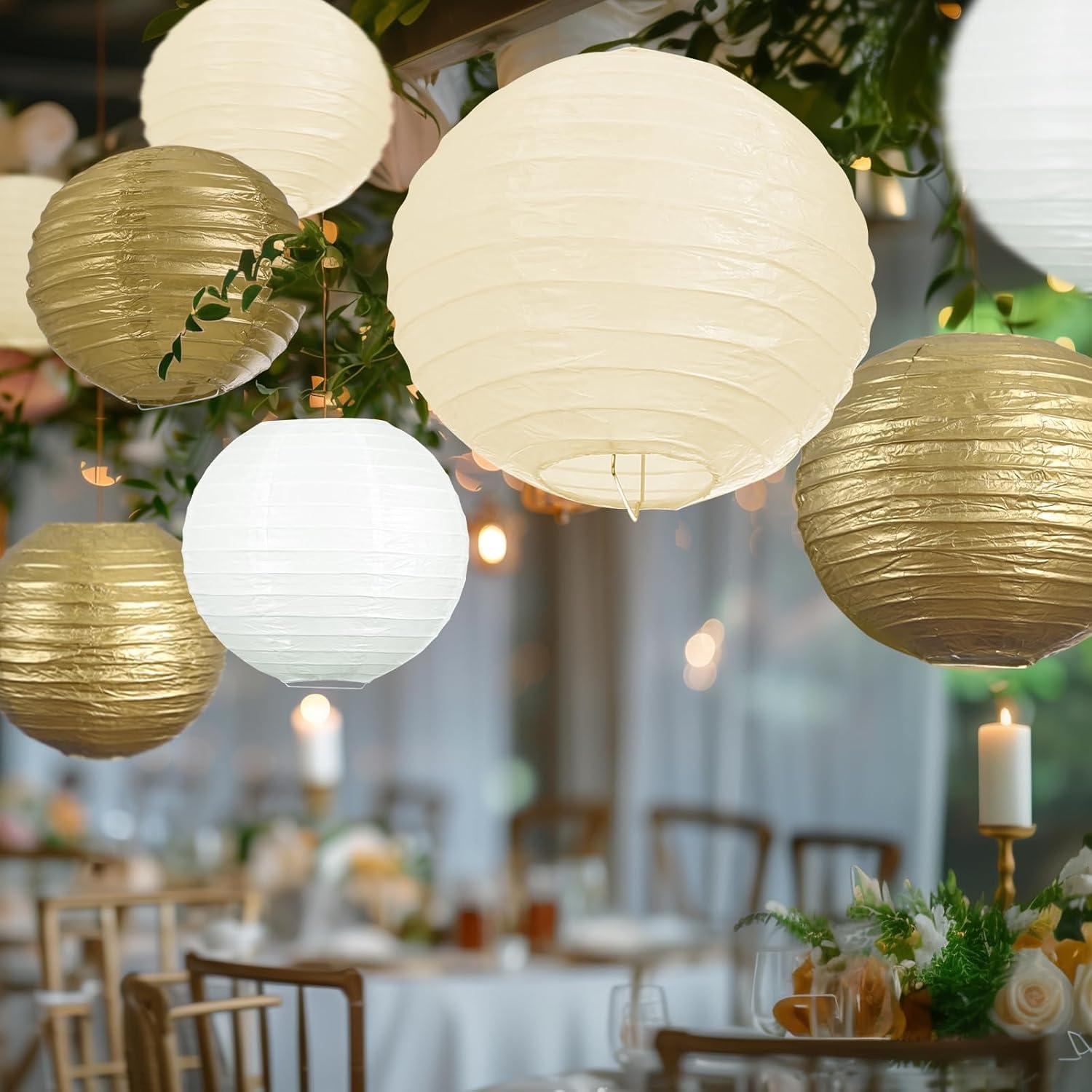 Assorted Metallic Gold and White Paper Lantern Set, 18 Pieces