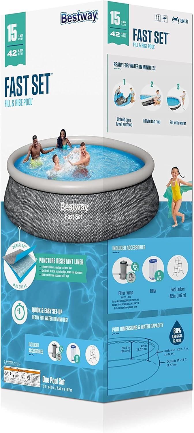 Bestway - Fast Set PVC 15' Above Ground Round Inflatable Swimming Pool Set