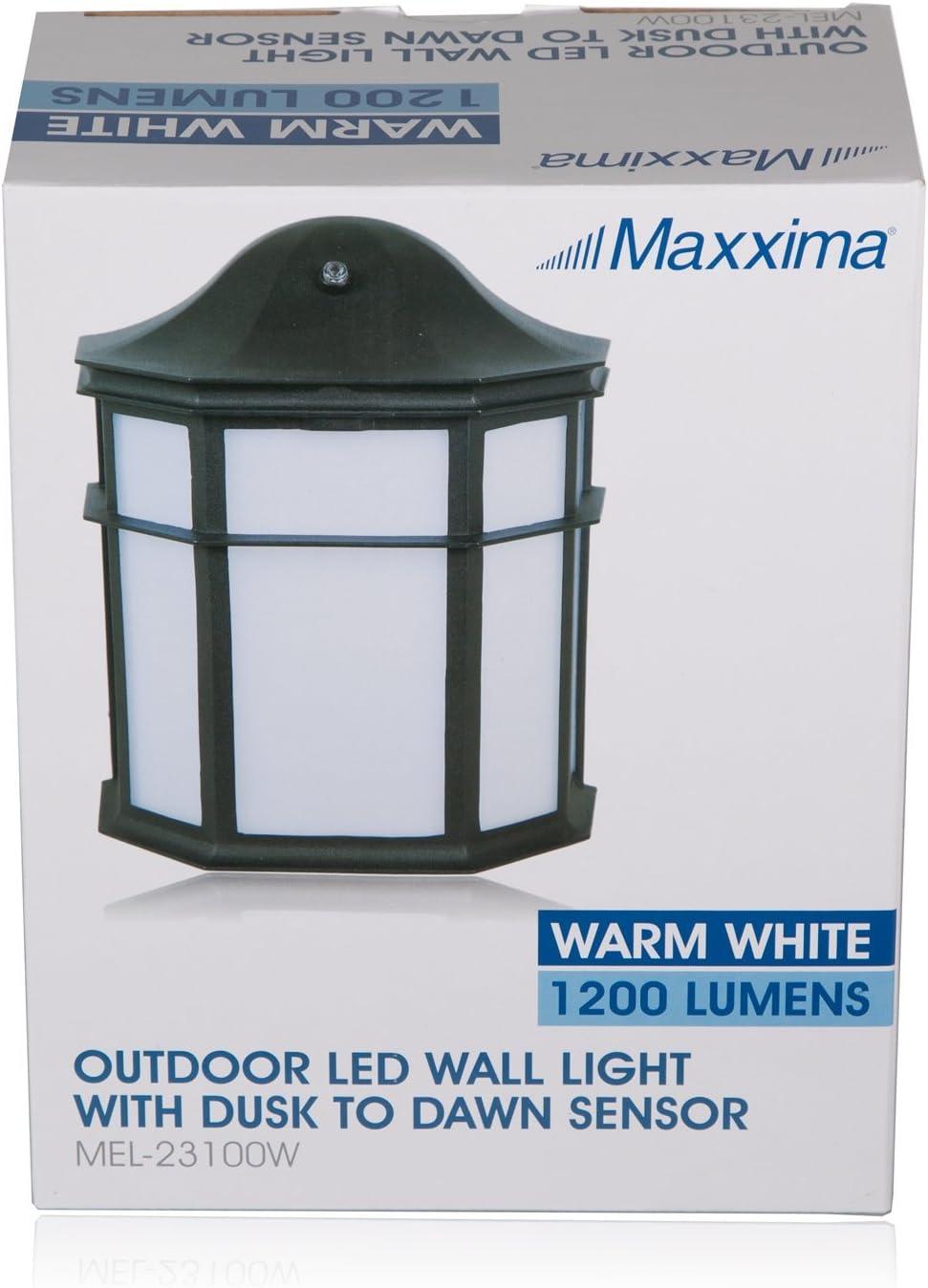 Maxxima Black Aluminum Outdoor LED Wall Pack Light with Dusk to Dawn Photocell Sensor, 1200 Lumens, 3000K, Decorative, Energy Star