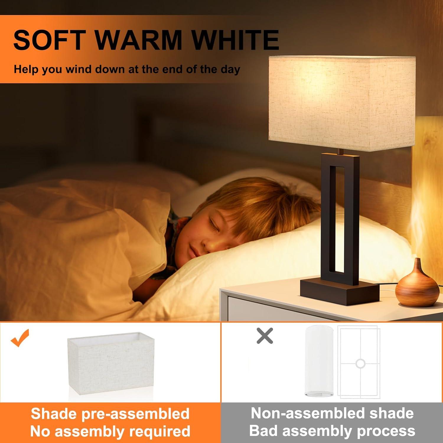 Nightstand Table Lamps for Bedrooms Set of 2 - Touch Bedside Lamp with USB C+A, 3 Way Dimmable Living Room Lamps for End Tables Set of 2, Modern Night Stand Lamps for Bed Side Guest Room(Cream)