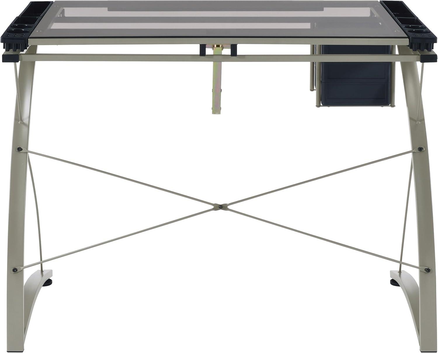 Melo 3 Drawer Glass Top Drafting Desk with Supply Storage Silver - Coaster