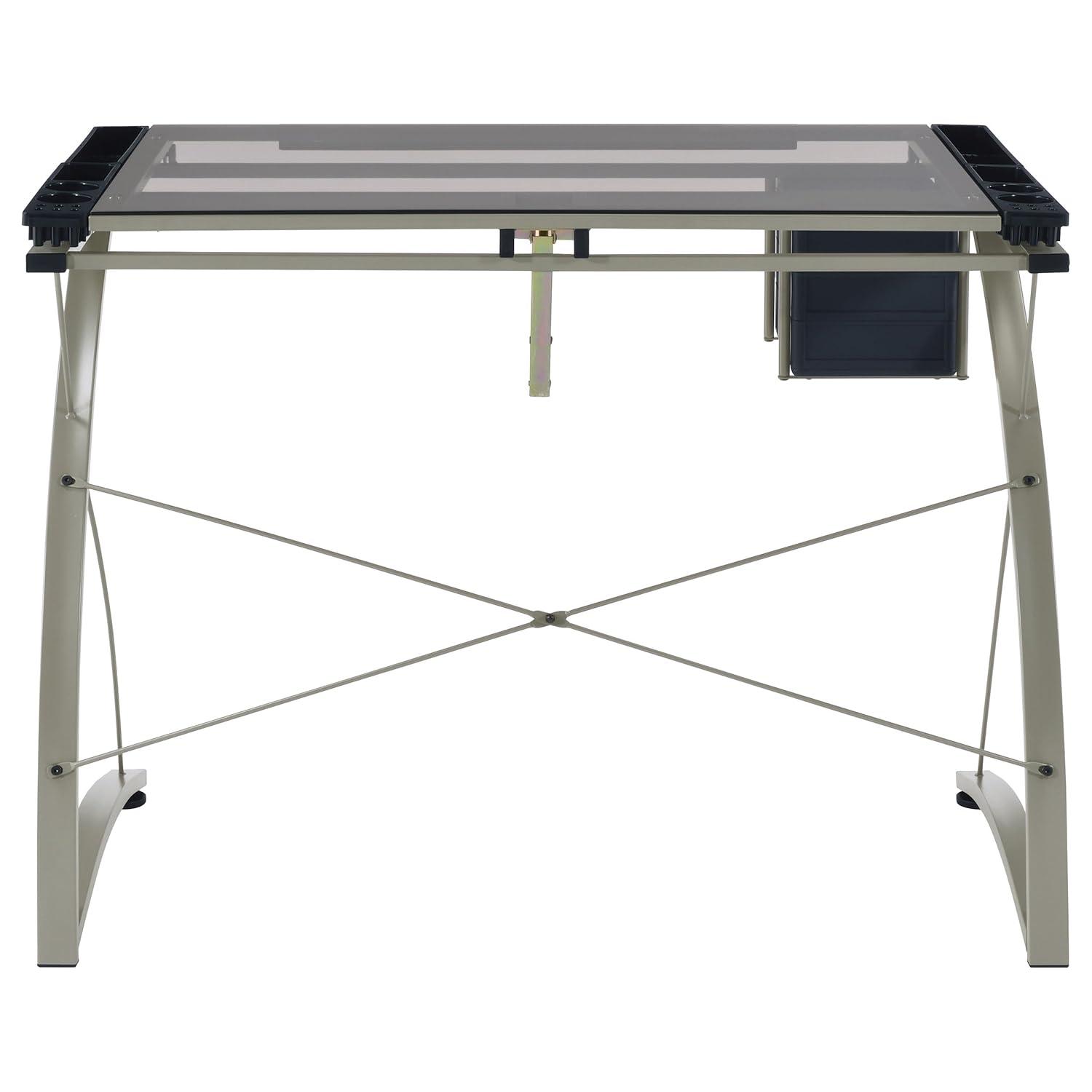 Melo 3 Drawer Glass Top Drafting Desk with Supply Storage Silver - Coaster