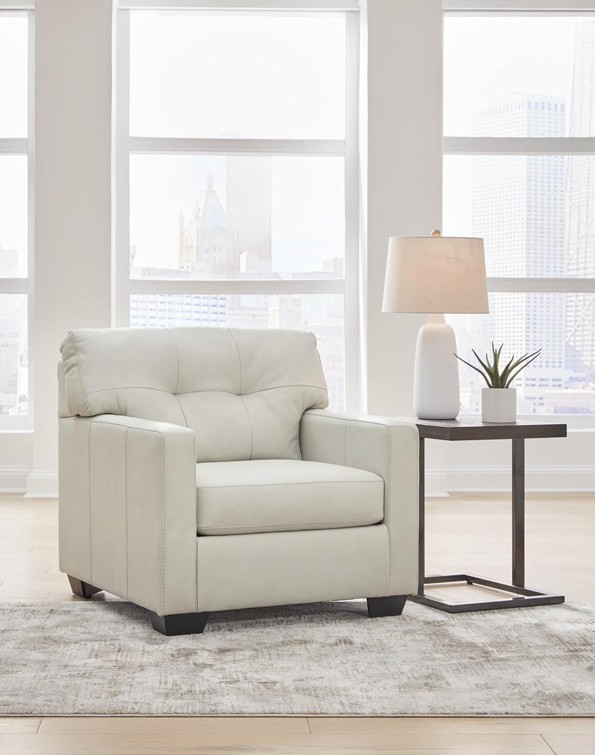 Beige Leather Contemporary Oversized Chair and a Half