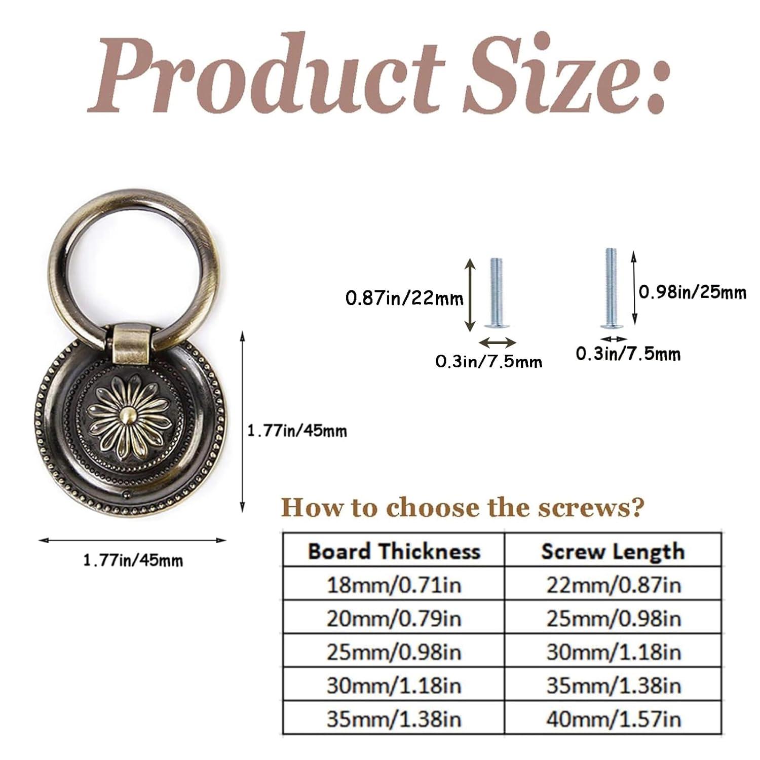 YankMooM Antique Drawer Pulls Bronze Dresser Pull Rings Round Drawer Handles Vintage Cabinet Knob 1.77 Inch for Nightstand Cupboard Cabinet(6 Pack)