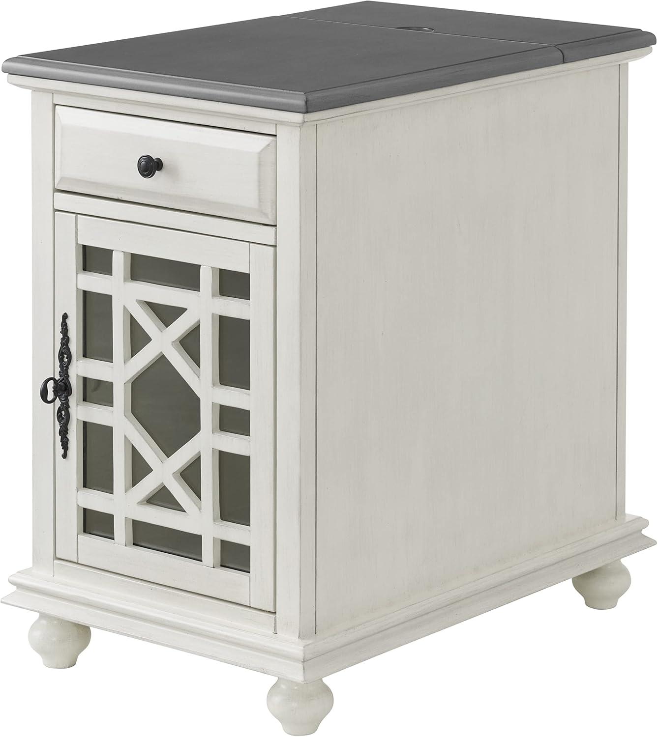 Martin Svensson Home White with Gray Top Elegant Chairside Table with Power