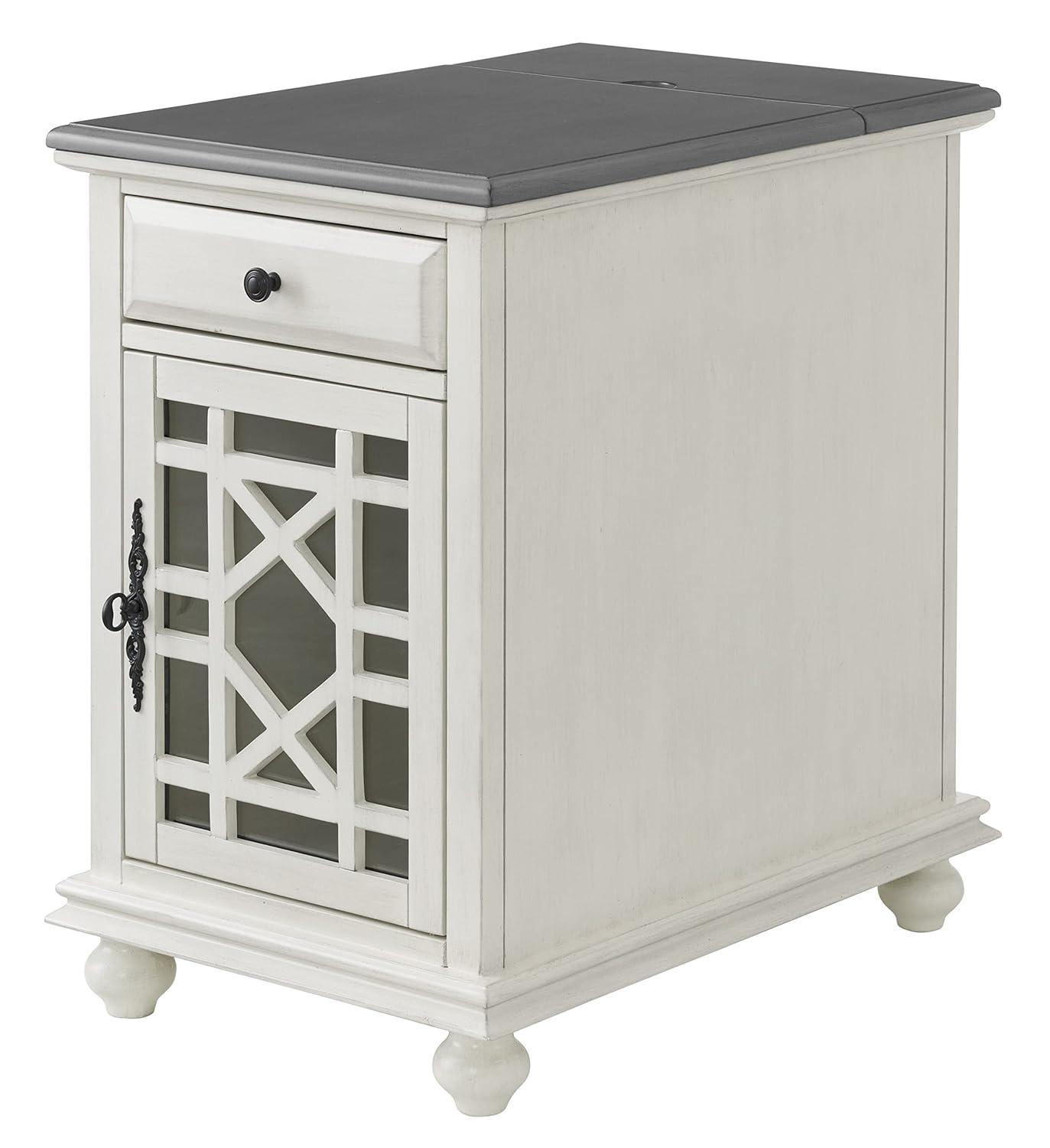 Martin Svensson Home White with Gray Top Elegant Chairside Table with Power