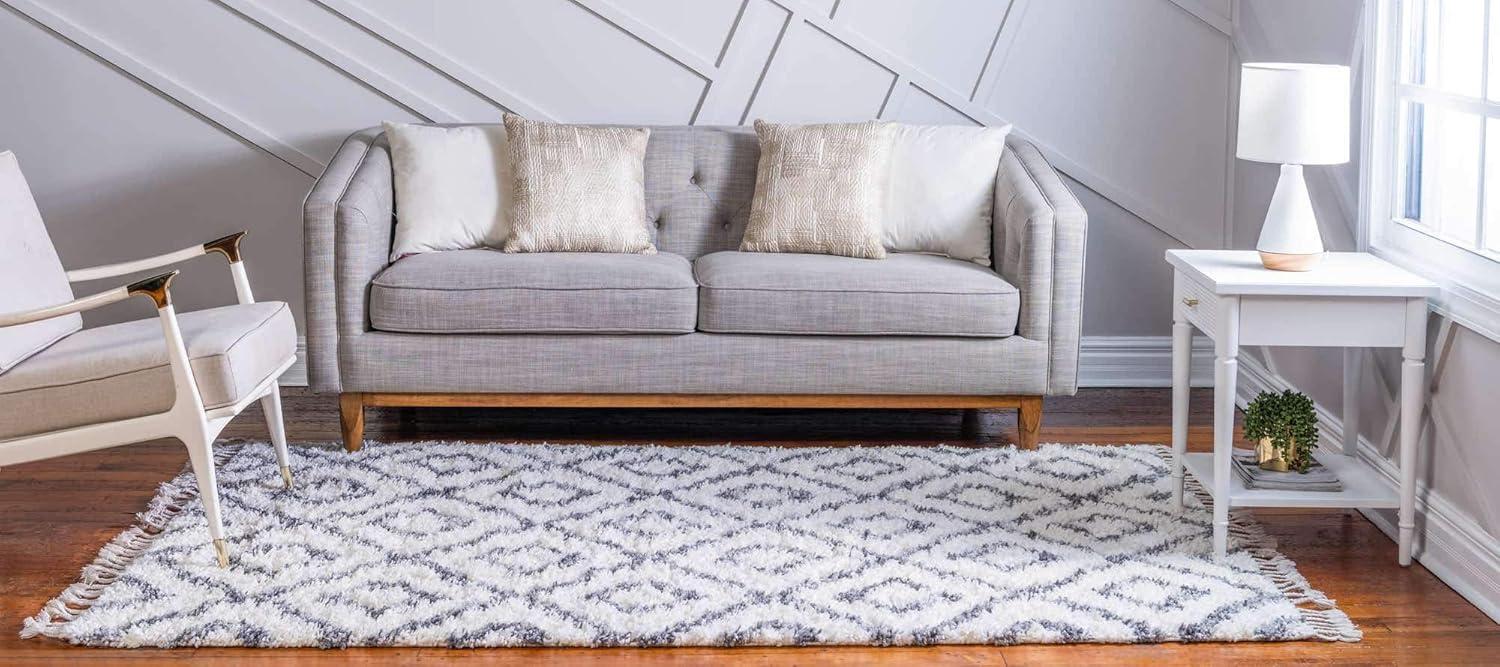 Unique Loom Hygge Shag Collection Area Rug - Diamond (5' 1" x 8' Rectangle, Ivory/ Gray)