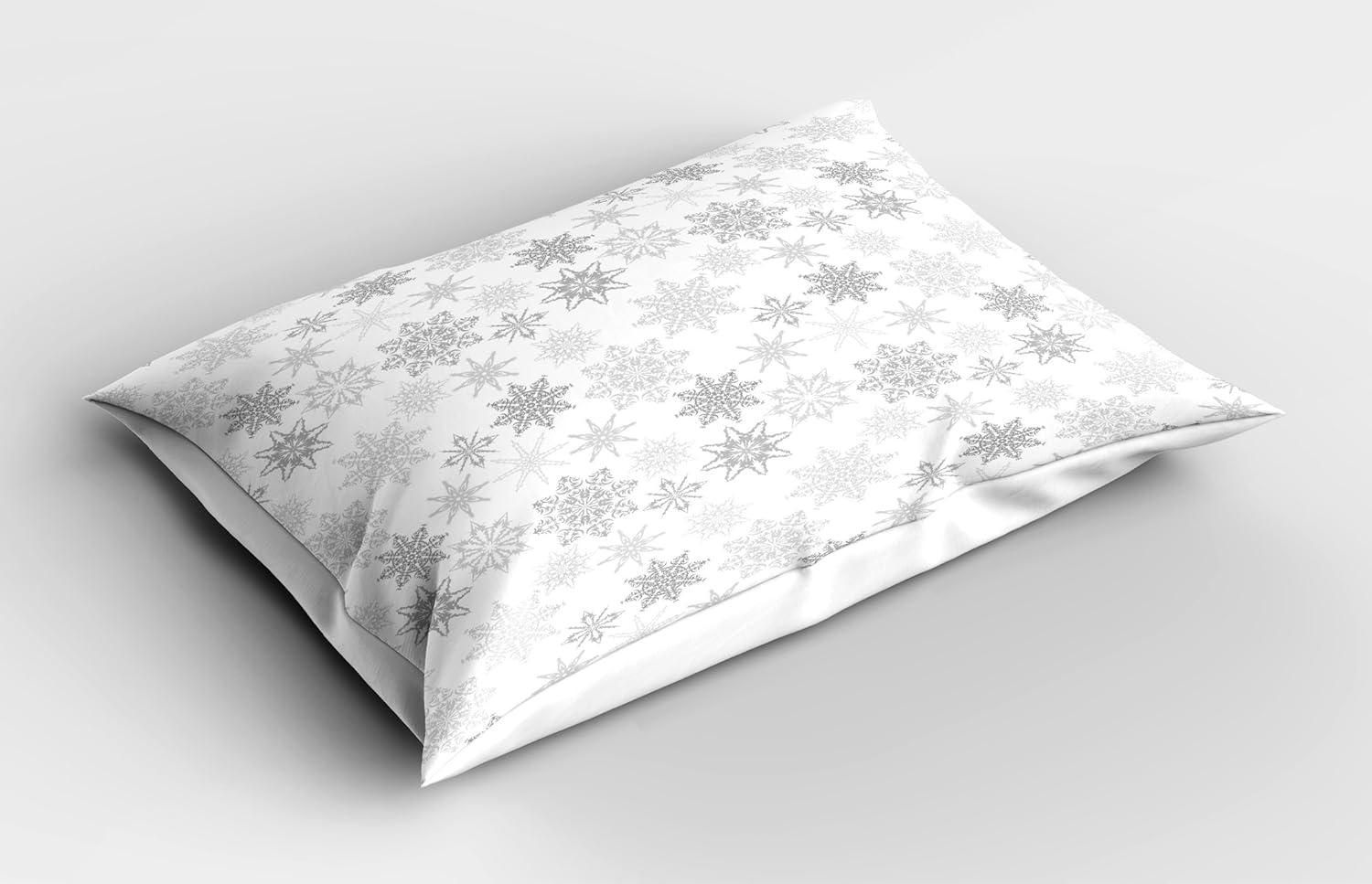 Ambesonne Winter Pillow Sham, Ornate Crystals of Ice, 26" X 20", Grey Grey White