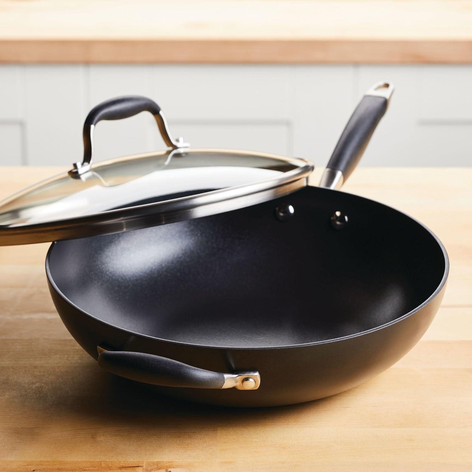 Anolon Advanced Home 12" Hard-Anodized Nonstick Deep Frying Pan with Lid, Onyx