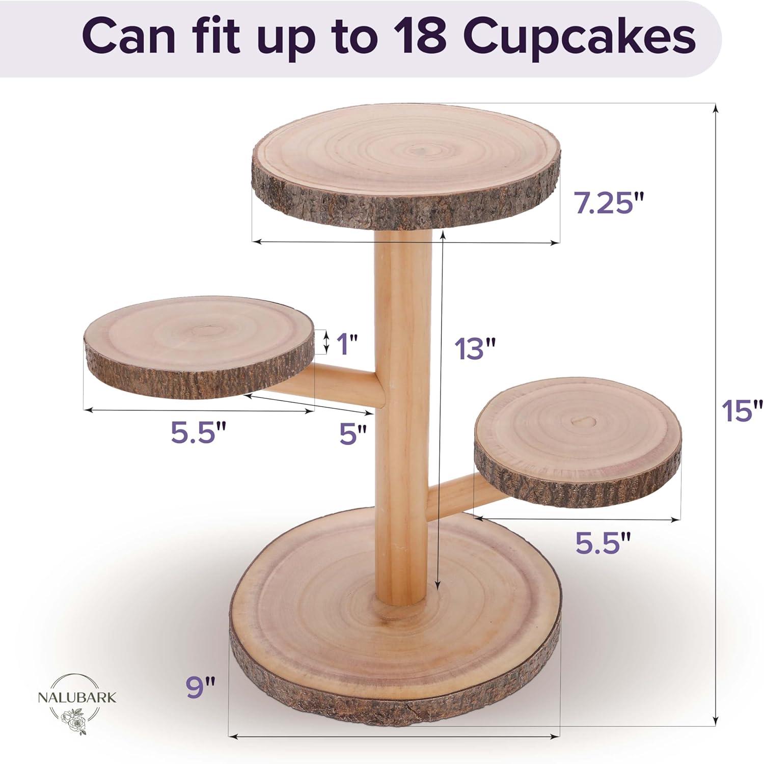 Wooden Cake Stand Rustic, 10-11 inch Multifunctional 2-in-1 Wedding Rustic Cake Stand, Wood Display Tray for Appetizers, Desserts, Charcuterie Board, Farmhouse Tree Stump Style, Sturdy, Easy to Clean