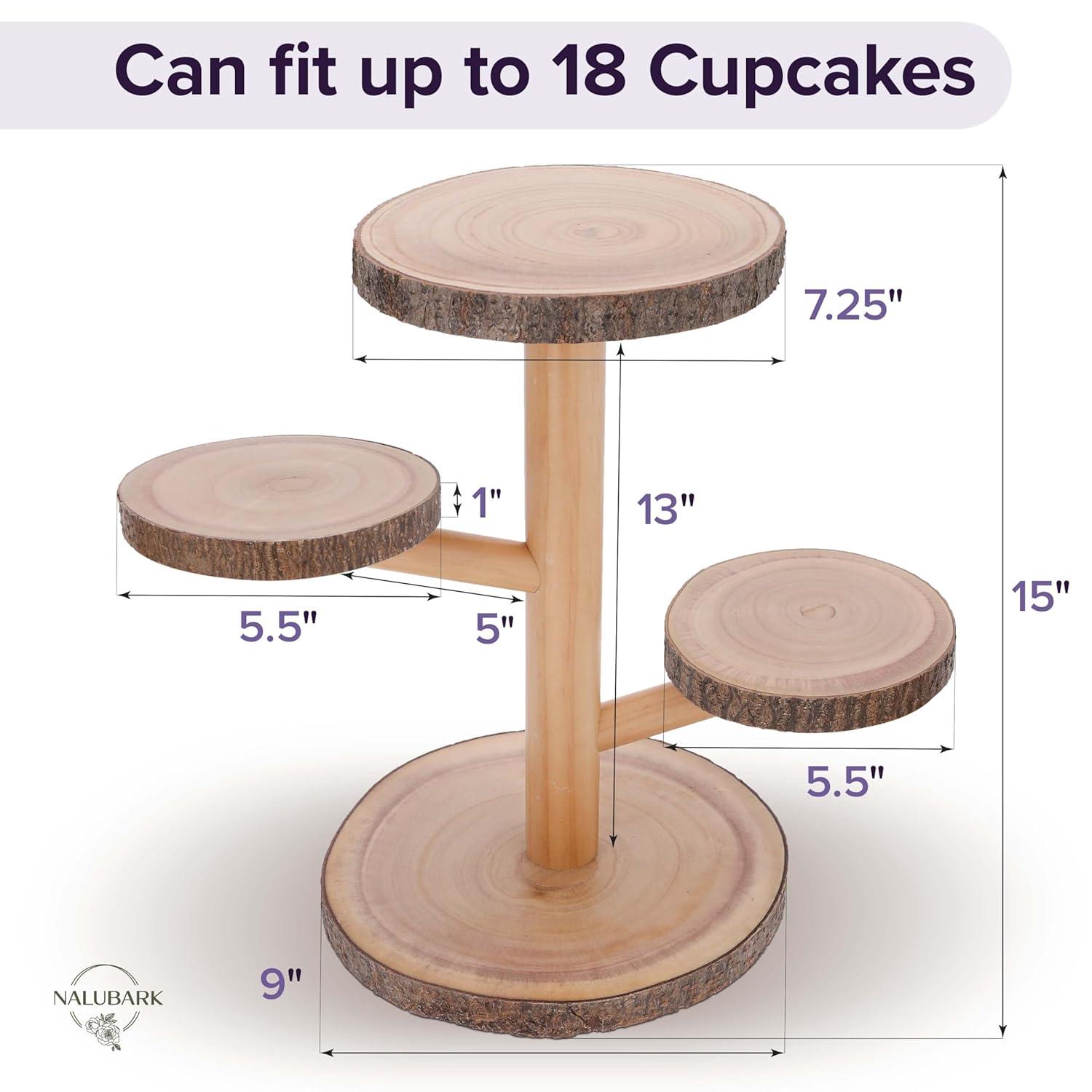 Wooden Cake Stand Rustic, 10-11 inch Multifunctional 2-in-1 Wedding Rustic Cake Stand, Wood Display Tray for Appetizers, Desserts, Charcuterie Board, Farmhouse Tree Stump Style, Sturdy, Easy to Clean