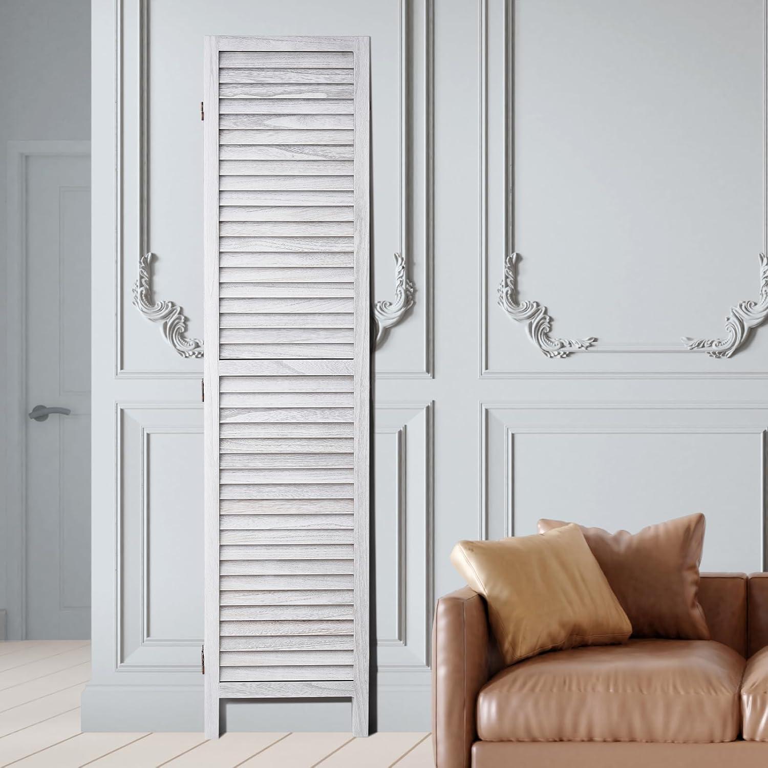 Wood Room Divider, 8 Panel Wood Folding Privacy Screen, 66.9 in. Tall Indoor Louvered Wooden Partition, Portable