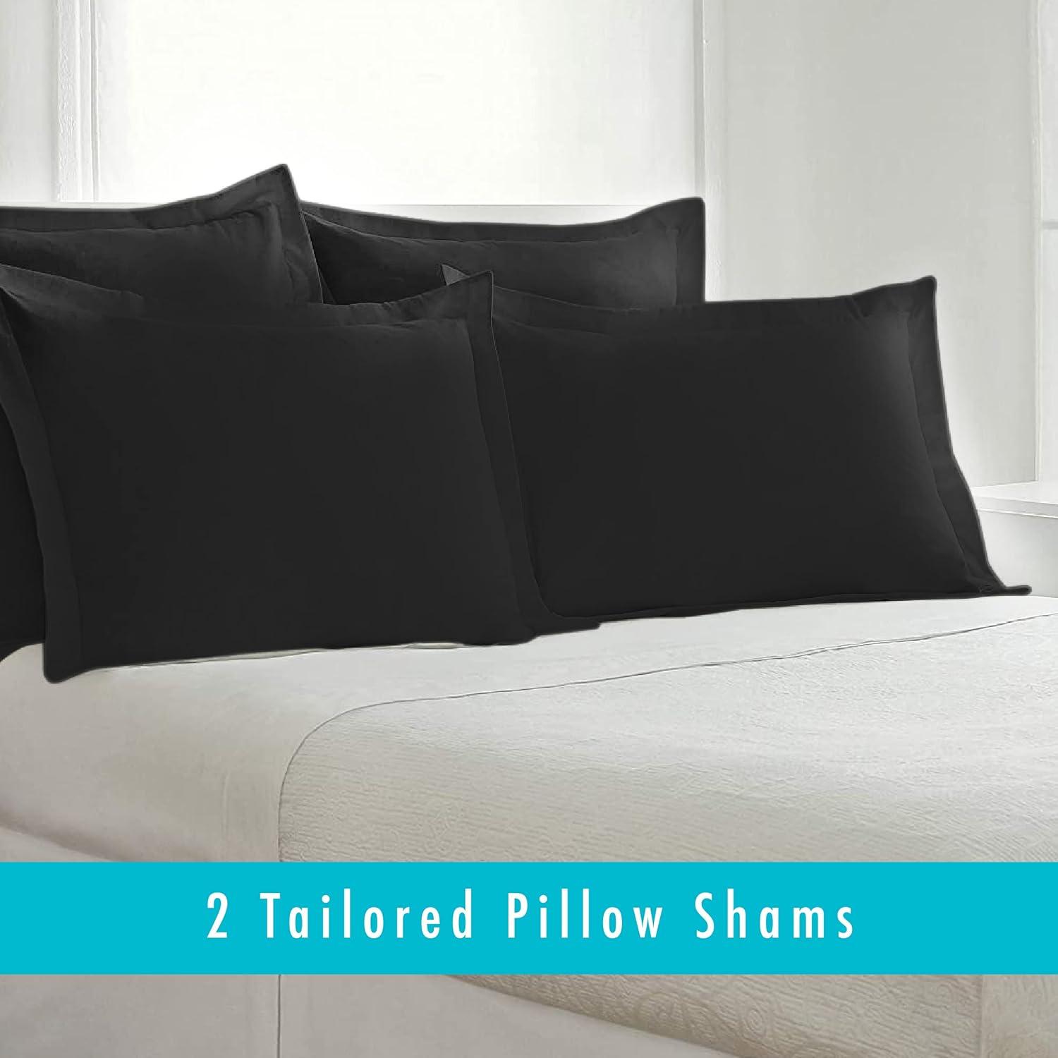 Black Cotton Polyester Standard Embroidered Pillow Sham Set