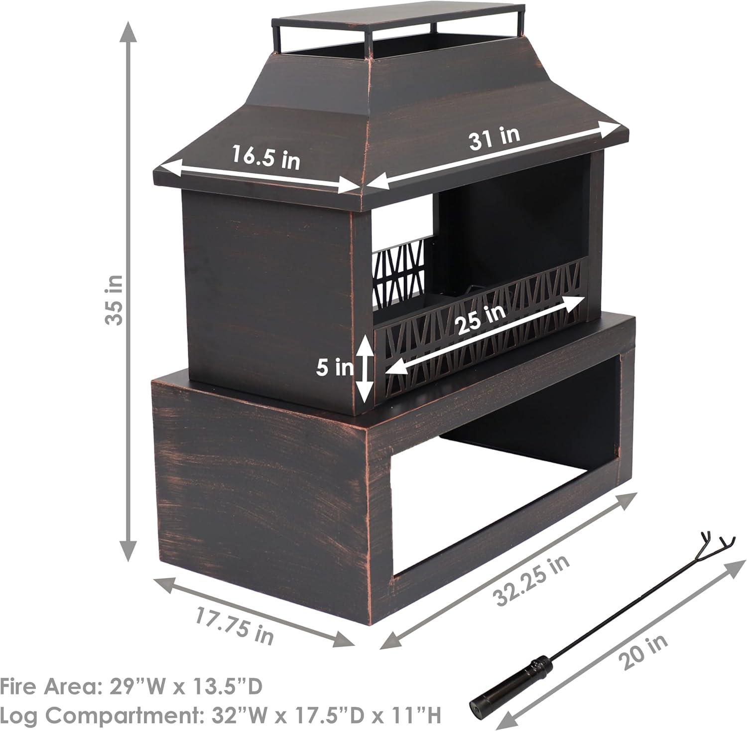 Lark Manor™ Courter 29" Rectangle Bronze Finish Steel Outdoor Fireplace with Log Storage