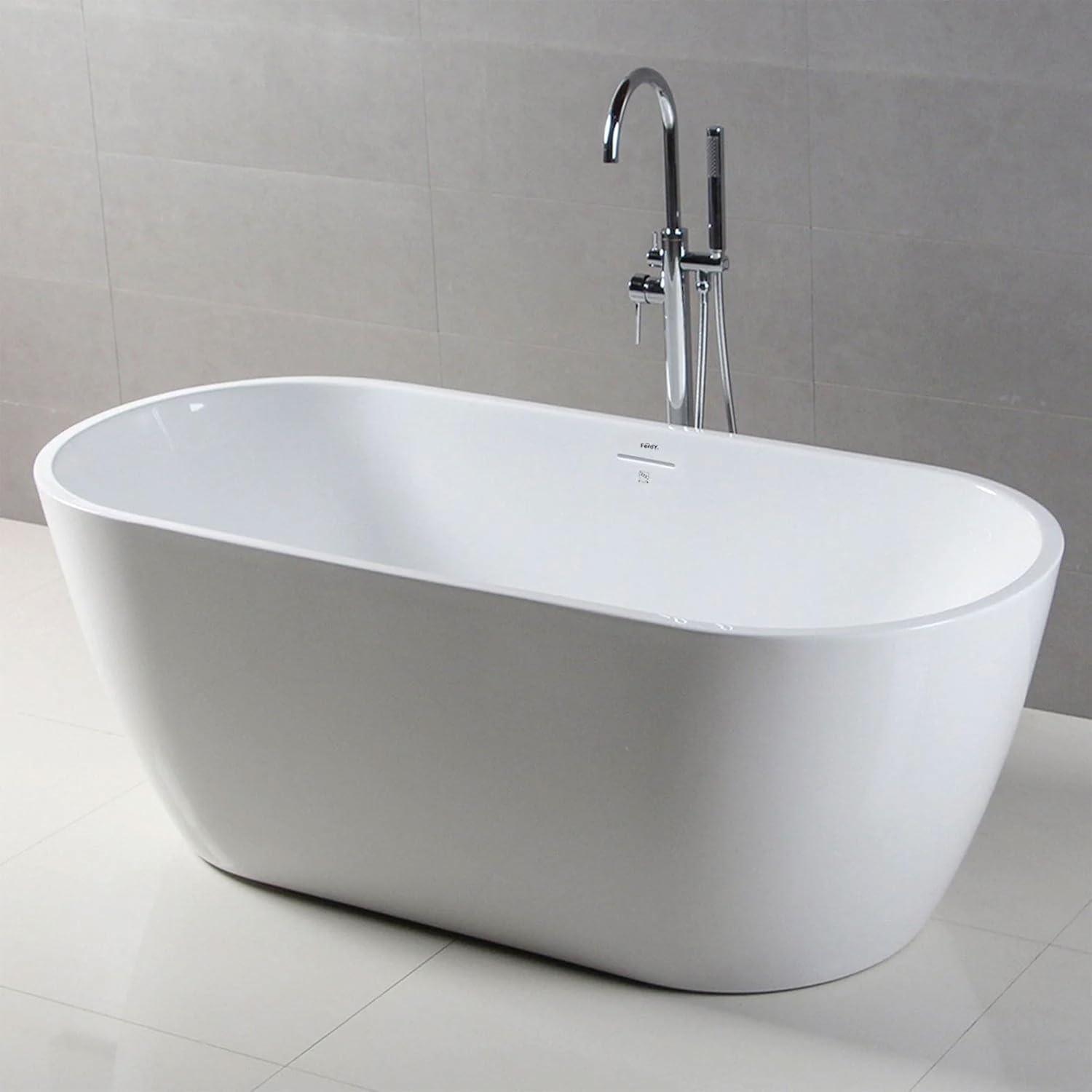 FerdY Bali Freestanding Soaking Acrylic Bathtub with Brushed Nickel Drain FerdY-02538-1500-BN