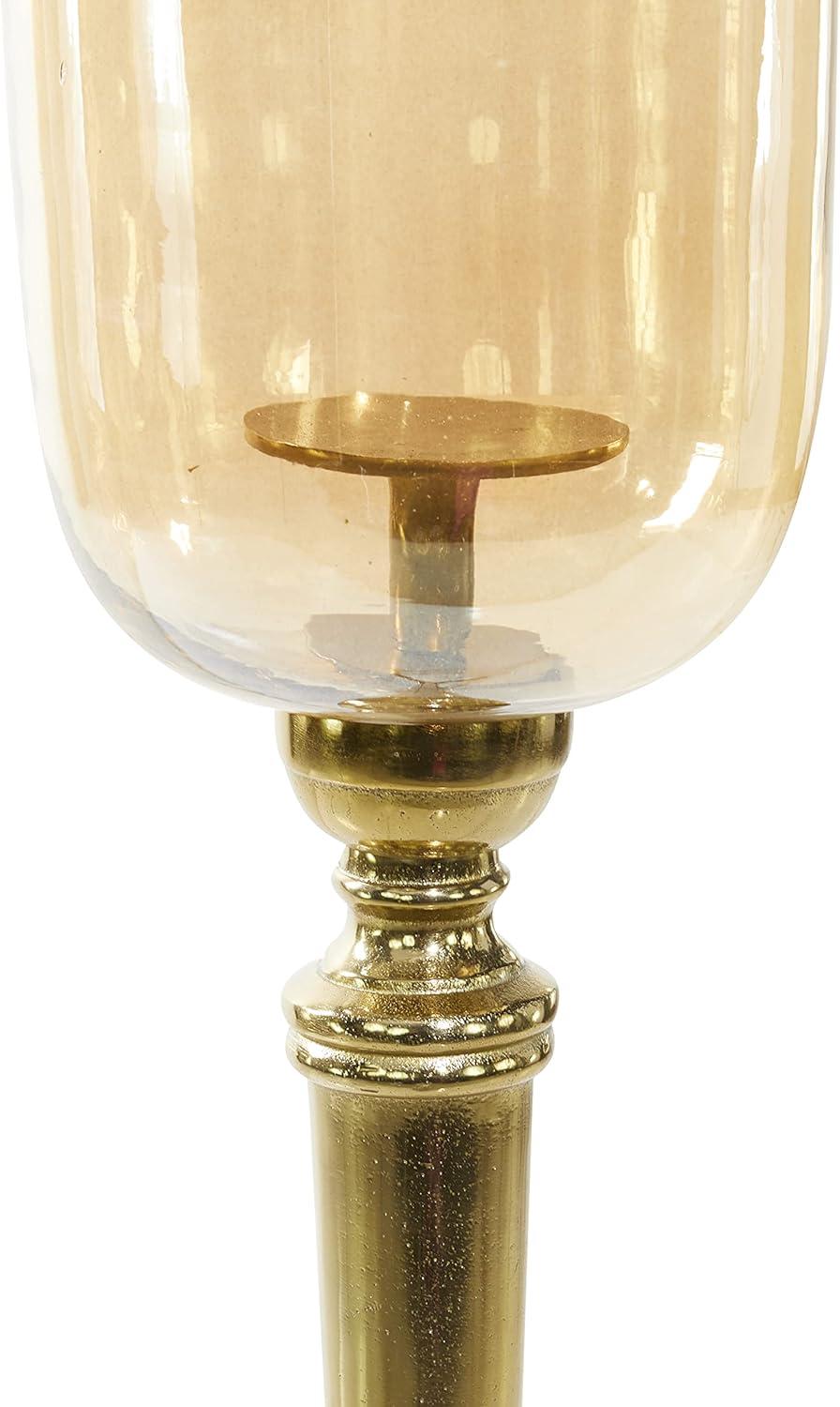 DecMode Gold Aluminum Single Candle Hurricane Lamp