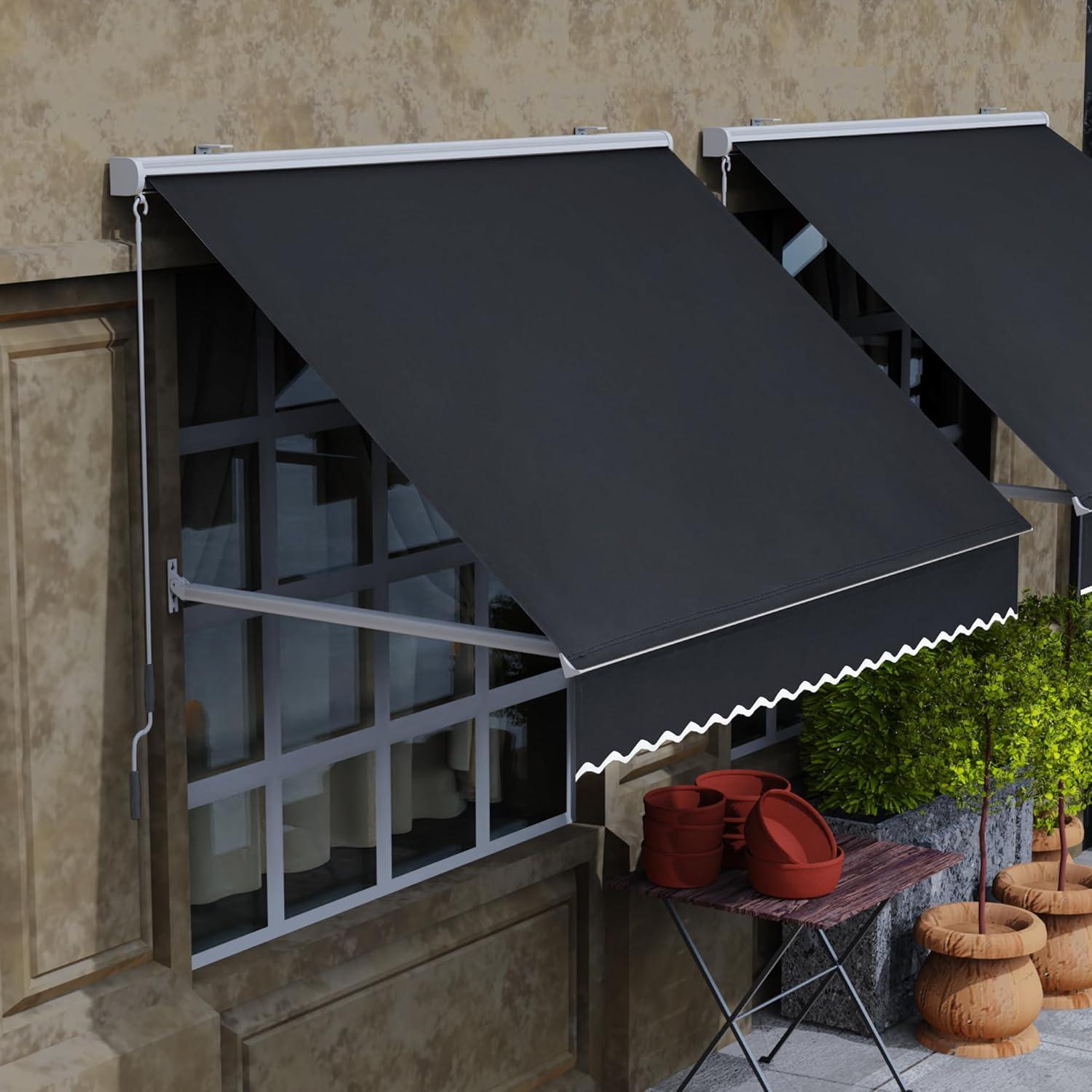 MCombo Polyester Cover Patio Window Awning, Manual Retractable Sunshade Canopy