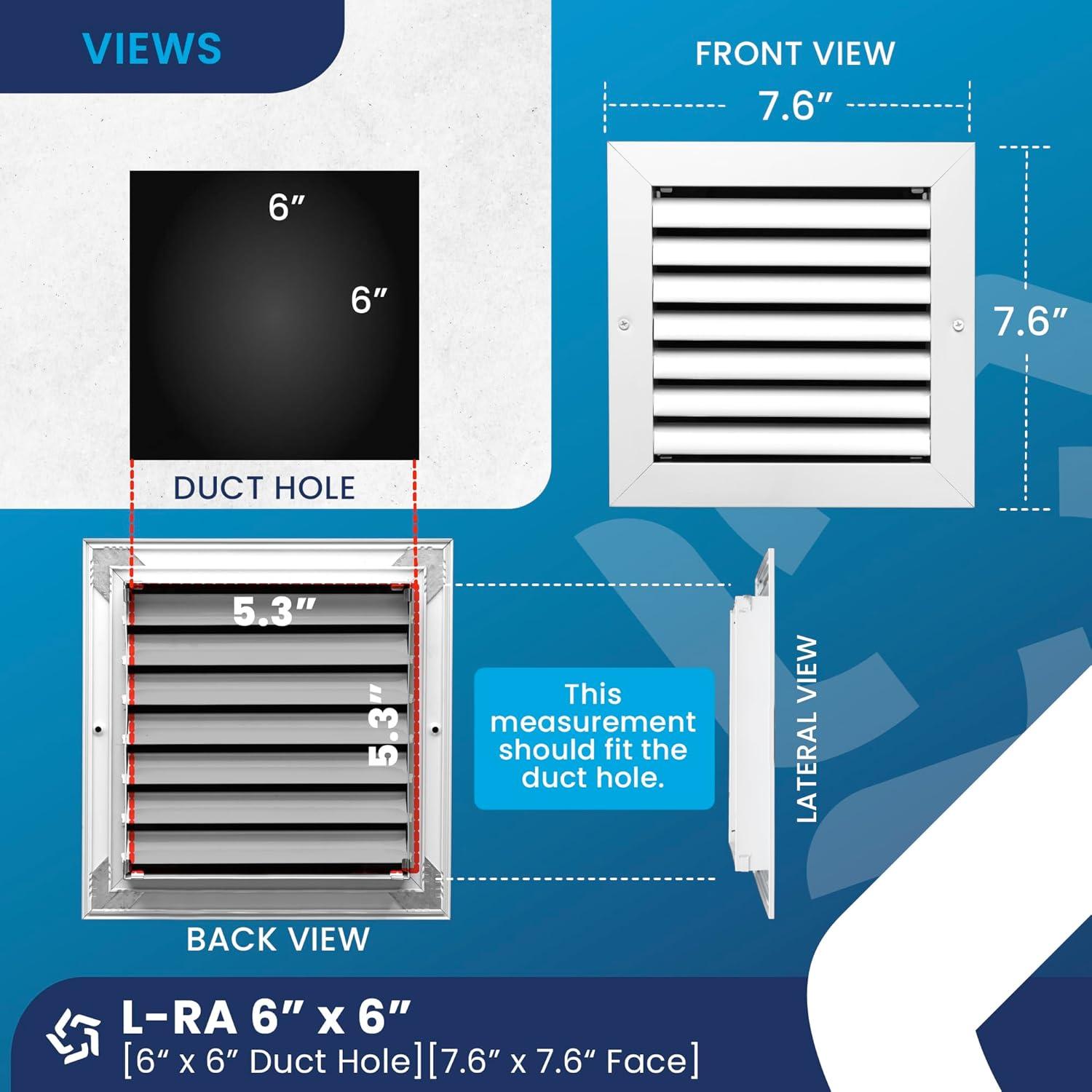 White Aluminum 6x6 Inch Ceiling or Wall Vent Grille