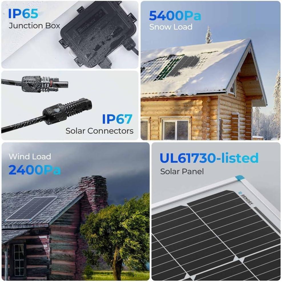 Renogy 100W Solar Pannel Kit with 30A PWM Charge Controller, 500Wh Daily Output, UL Certified Weatherproof Bluetooth Monitoring Expandable to 400W