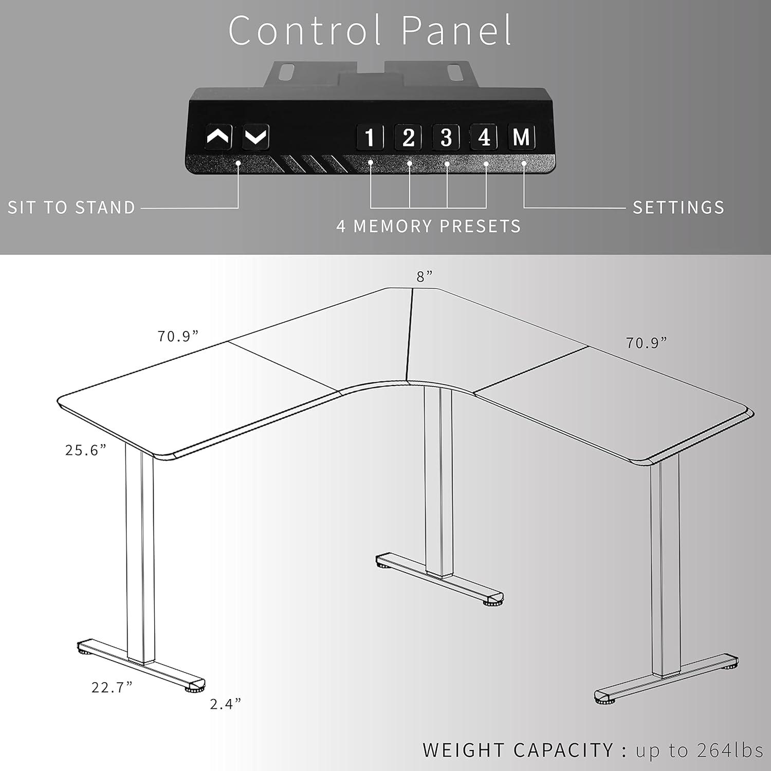 VIVO Light Wood / White Electric 71" x 71" Curved Corner Stand Up Desk