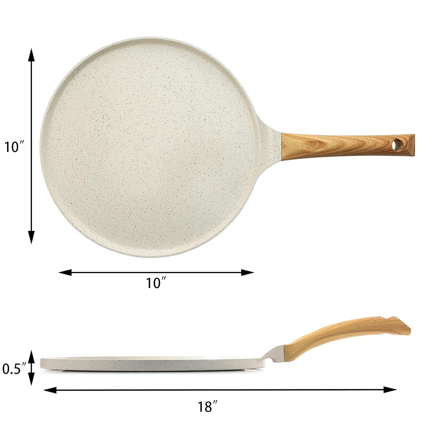 SENSARTE Nonstick Crepe Pan with Spreader, 10-Inch Natural Ceramic Coating Dosa Pan Pancake Flat Skillet Tawa Griddle with Stay-Cool Handle, Induction Compatible (White)
