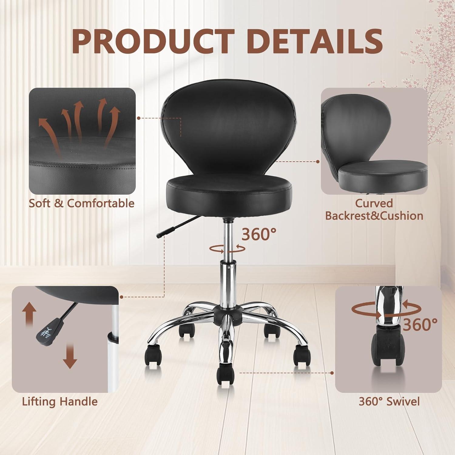 Backed Adjustable Height Ergonomic Lab Stool with Wheels