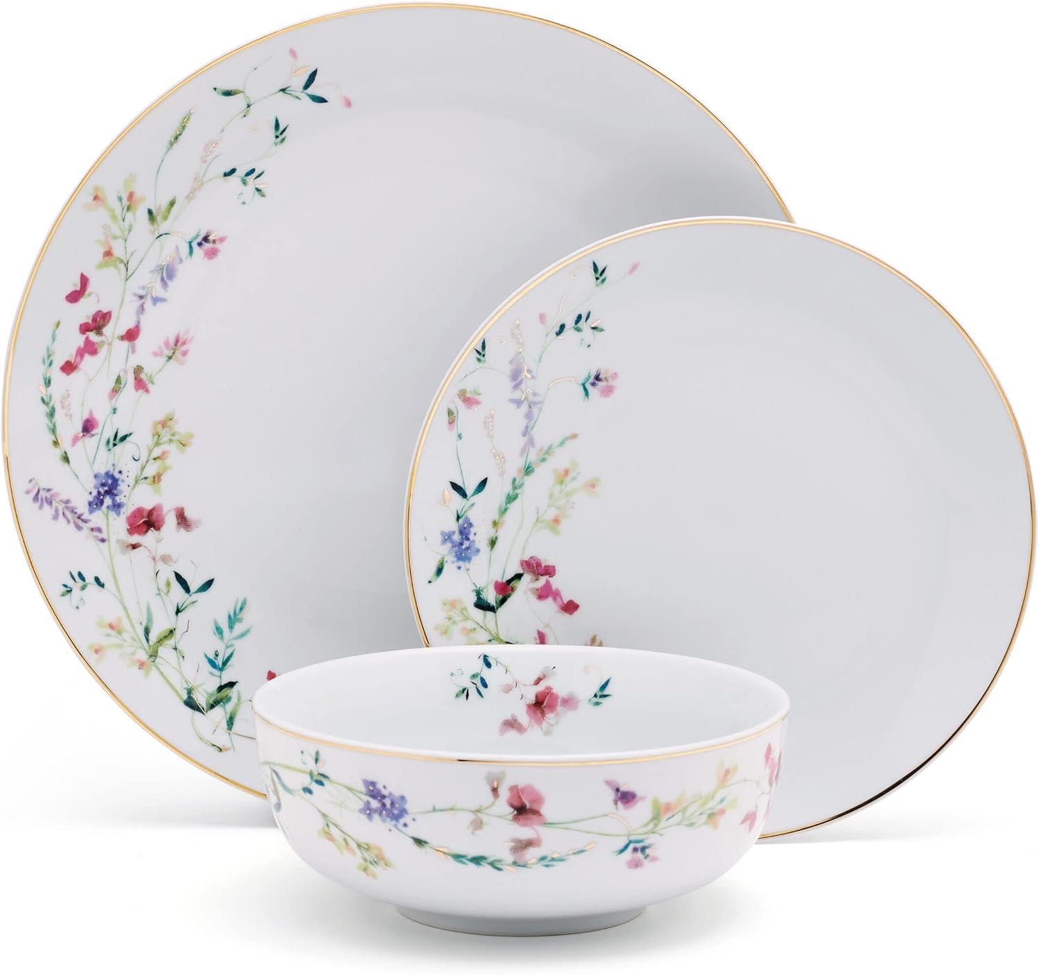 Kalina White Porcelain Floral 24-Piece Dinnerware Set