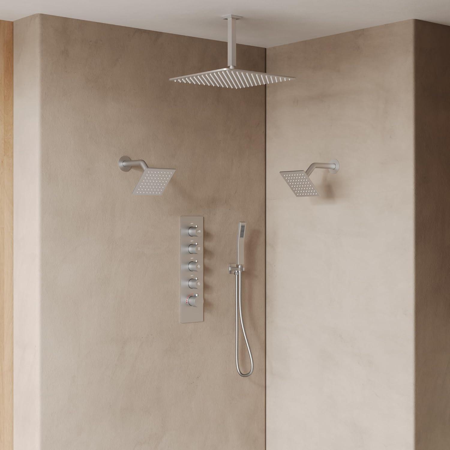 15-Spray Patterns 16" & 6" Triple Shower Heads, Shower FaucetSystem with Thermostatic Rough-in Valve