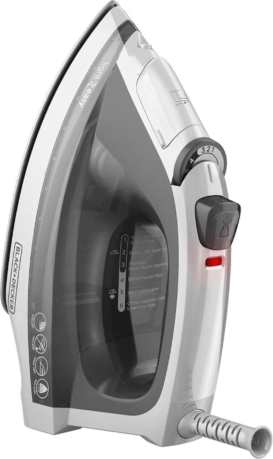 BLACK+DECKER Light �N Easy Compact Steam Iron, IR1020S, Stainless Steel Soleplate, Spray Mist, Anti-Drip, Auto Shutoff