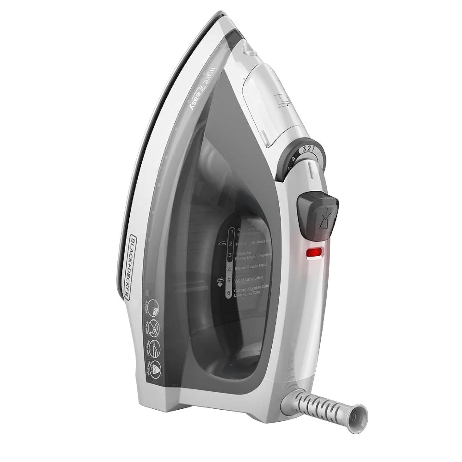 BLACK+DECKER Light �N Easy Compact Steam Iron, IR1020S, Stainless Steel Soleplate, Spray Mist, Anti-Drip, Auto Shutoff
