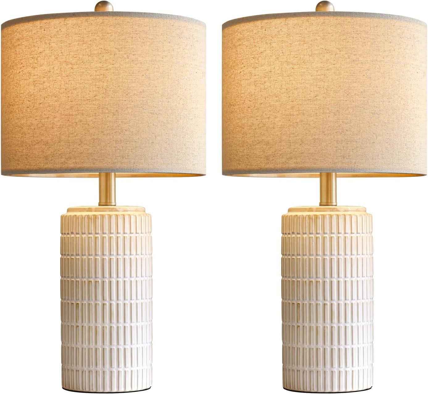 23" Modern Ceramic Table Lamp Set of 2 for Living Room White Desk Lamps for Bedroom Farmhouse Bedside Nightstand Bedside Lamp End Table Lamps Beige