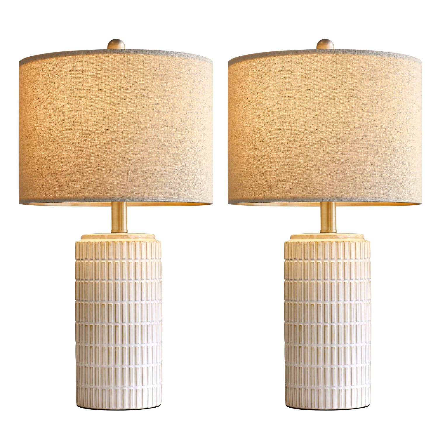 23" Modern Ceramic Table Lamp Set of 2 for Living Room White Desk Lamps for Bedroom Farmhouse Bedside Nightstand Bedside Lamp End Table Lamps Beige