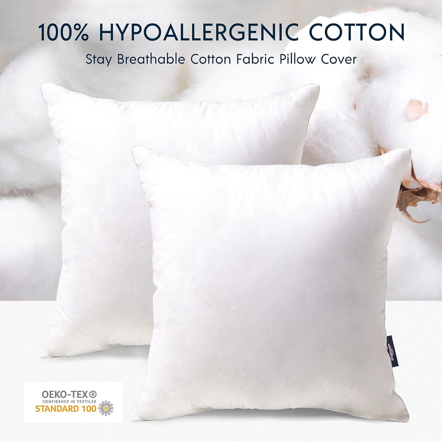 20" x 20" White Cotton Hypoallergenic Pillow Inserts, Set of 2