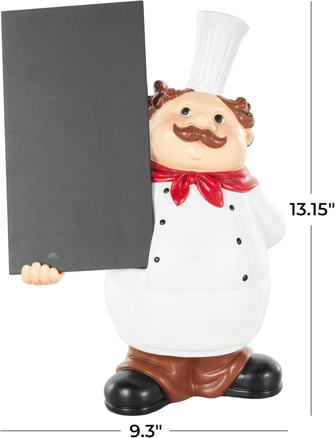 Deco 79 Polystone Chef Decorative Sculpture Kitchen Decorative Figurine Home Decor Statue with Chalkboard, Accent Figurine 9" x 5" x 13", White