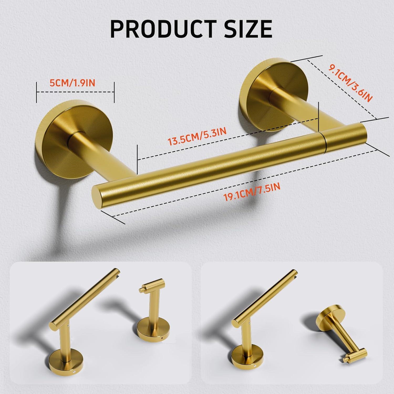 MOGFCT Toilet Paper Holder Brushed Gold Wall Mounted, Double Post Pivoting Toilet Paper Holder SUS 304 Stainless Steel Bathroom