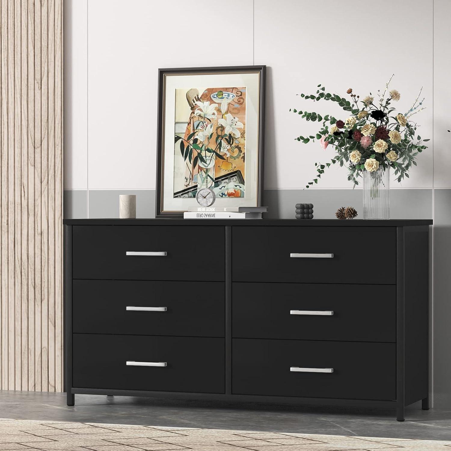 Black Industrial Double Dresser with Steel Frame and Levelers