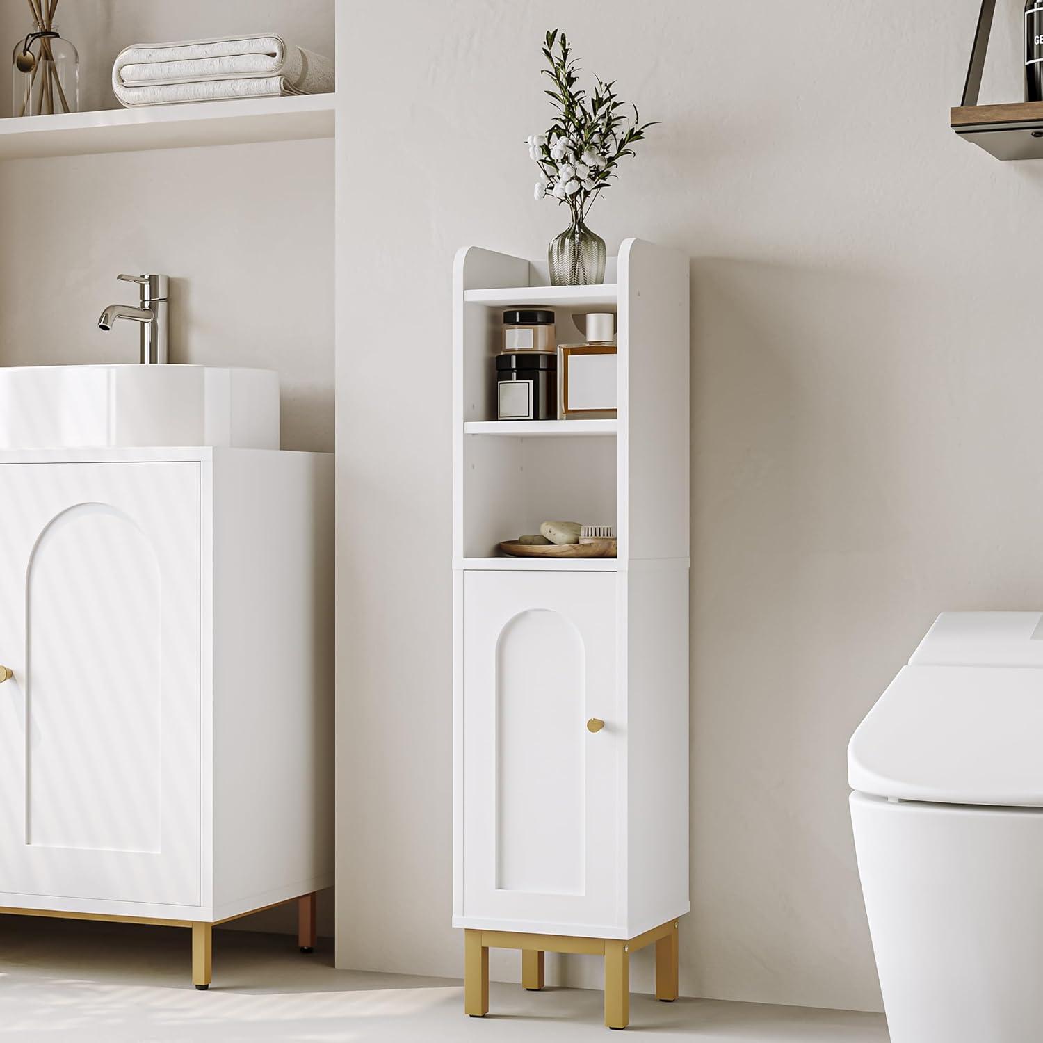 Bathroom Storage Cabinet, Small Corner Floor Cabinet with Door and Shelves