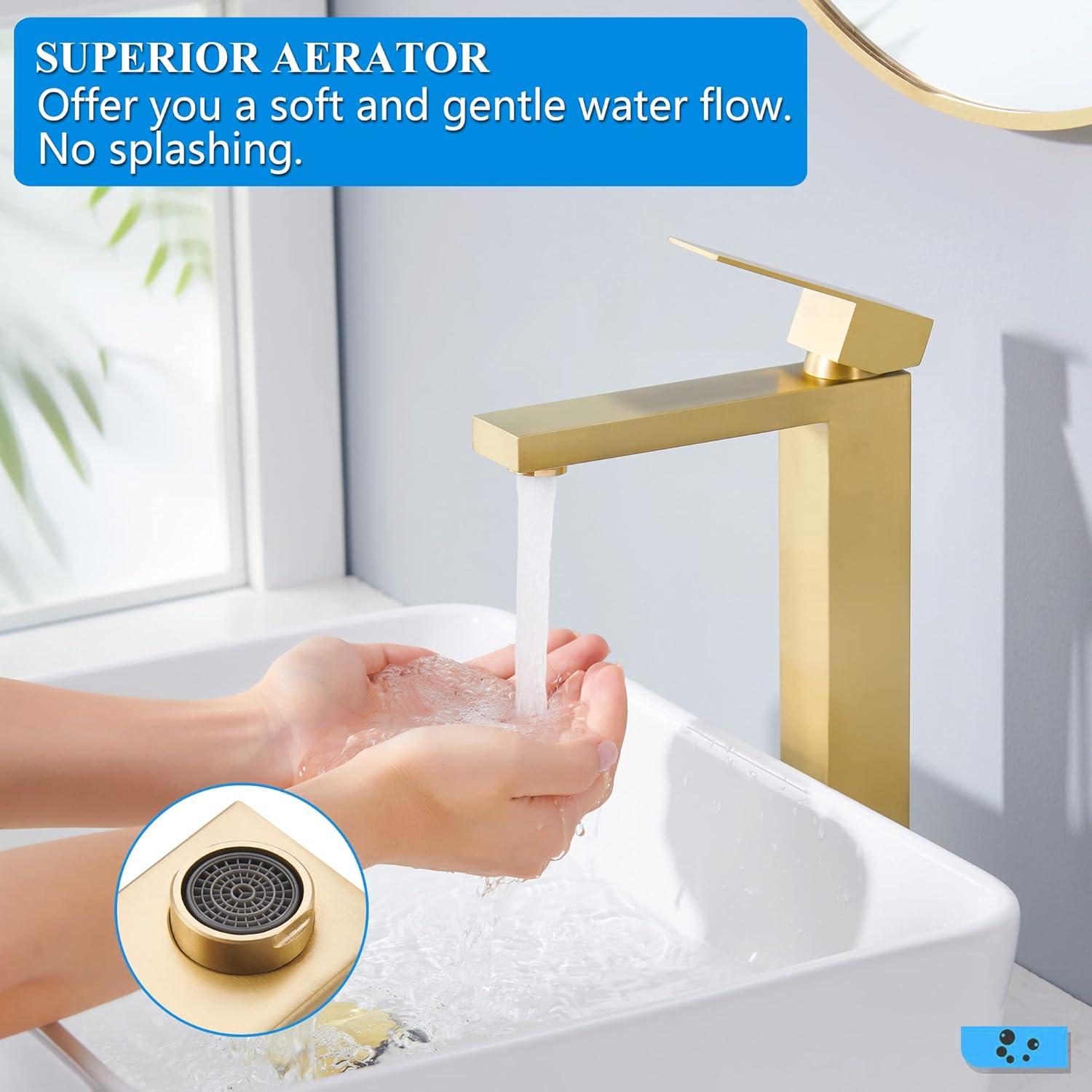 Brushed Gold Tall Stainless Steel Vessel Sink Faucet