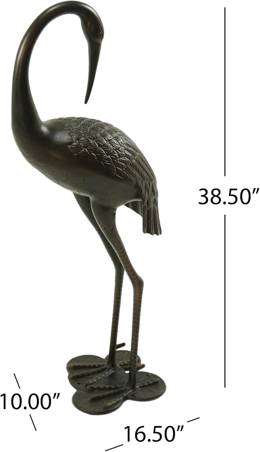 Sunny Outdoor 39 Inch Dark Bronze Aluminum Crane Statue