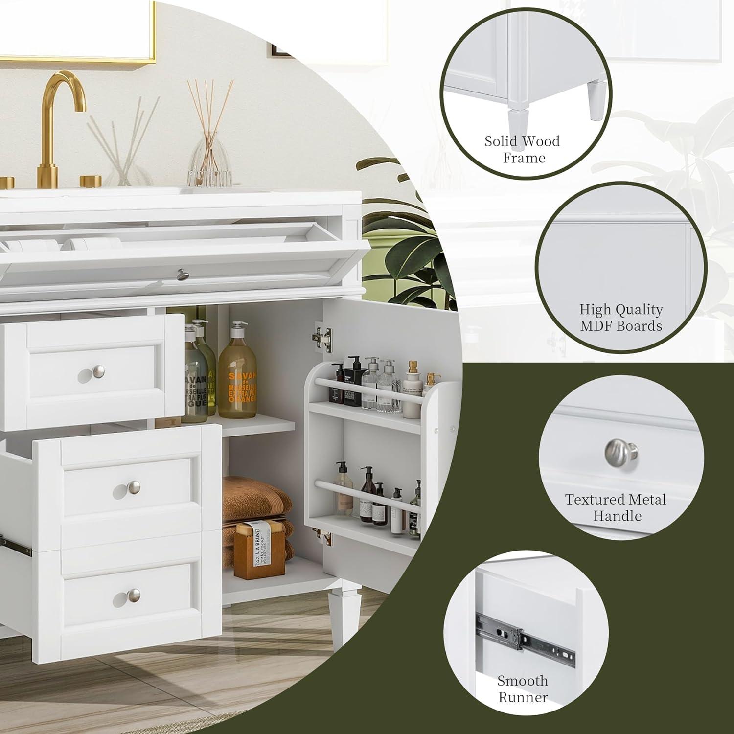 36‘‘ Bathroom Vanity with Top Sink  Modern Bathroom Storage Cabinet with 2 Drawers and a Tip-out Drawer  Single Sink Bathroom Vanity