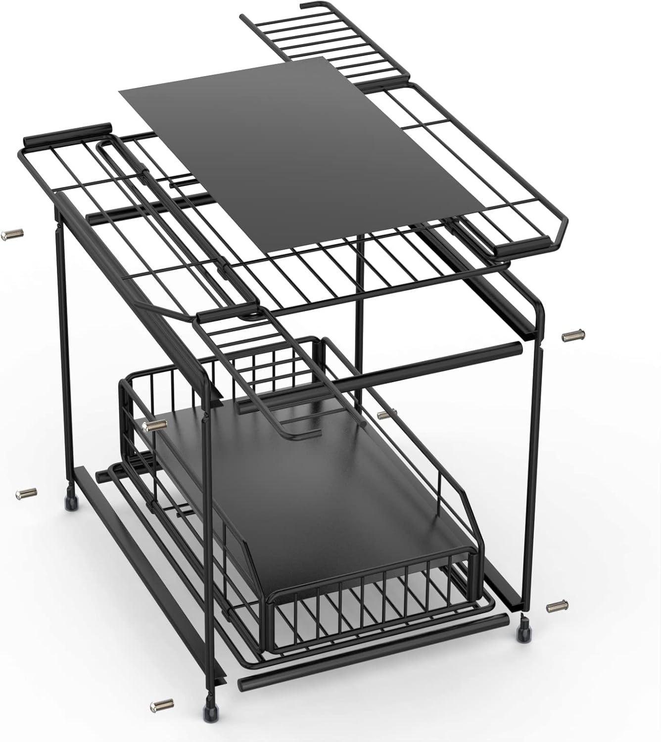Rebrilliant Under Sink Organizer, 2 Tier Under Sink Organizers And Storage, Metal Slide Out Pull Out Cabinet Organizer ,2 Pack Sliding Drawer Organizer For Kitchen Bathroom Pantry