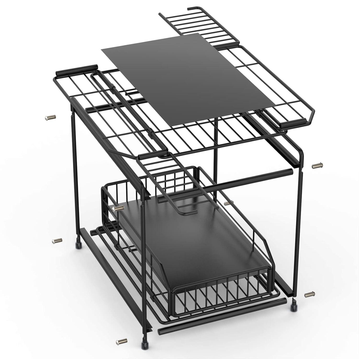 Rebrilliant Under Sink Organizer, 2 Tier Under Sink Organizers And Storage, Metal Slide Out Pull Out Cabinet Organizer ,2 Pack Sliding Drawer Organizer For Kitchen Bathroom Pantry