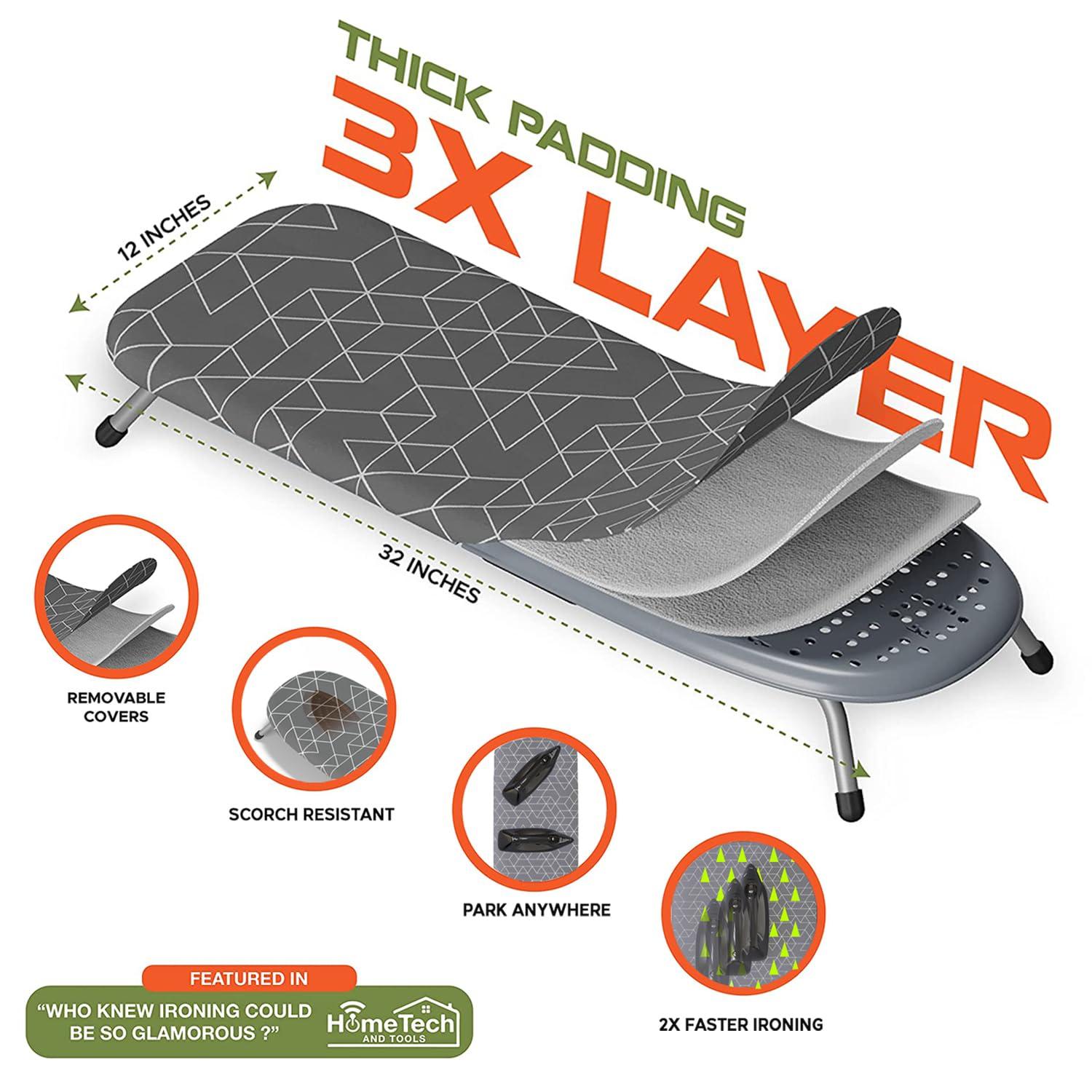 XABITAT Table Top Ironing Board with Wall Mount, D-Crease, Portable Space Saving Mini Laundry Room Iron Board, Foldable Small Ironing Board, Grey