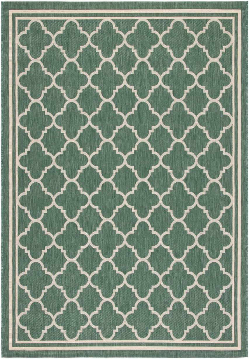 Dark Green and Beige Geometric Indoor/Outdoor Runner Rug