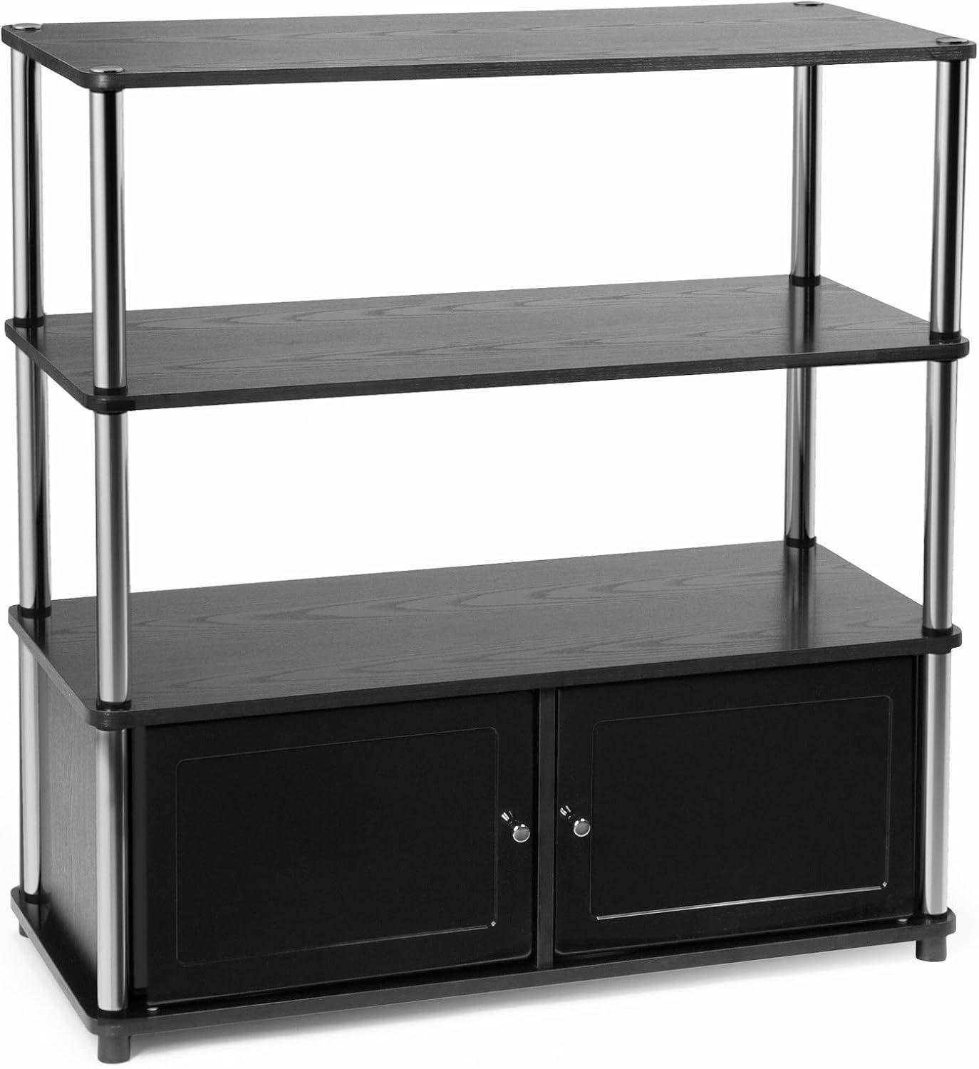 Black Particle Board Highboy TV Stand with Cabinet