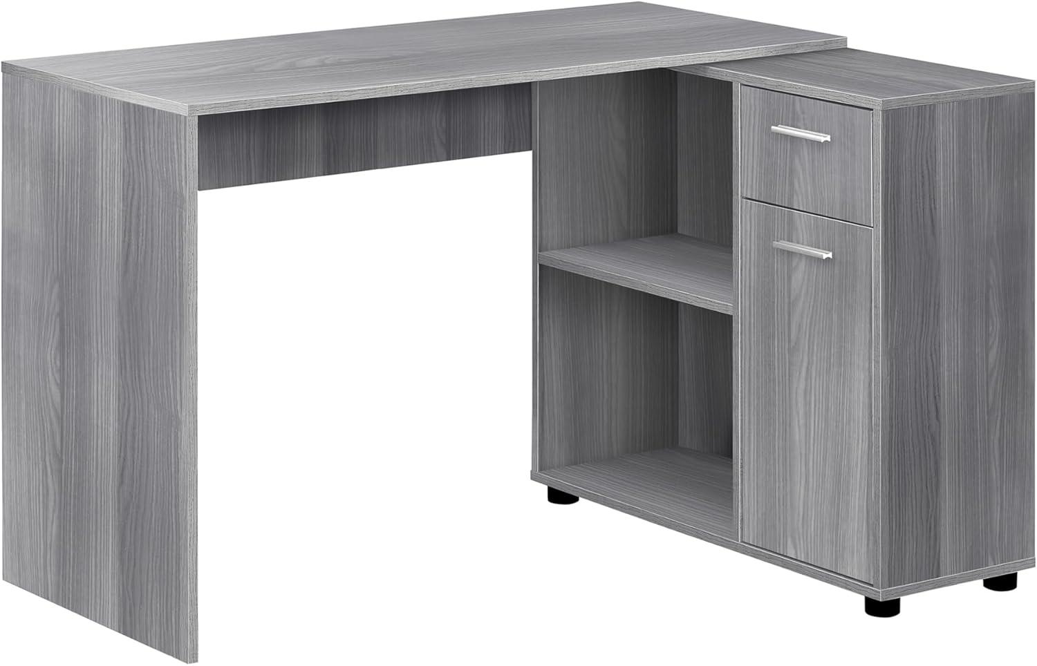 Gray L-Shaped Corner Computer Desk with Drawer and Filing Cabinet